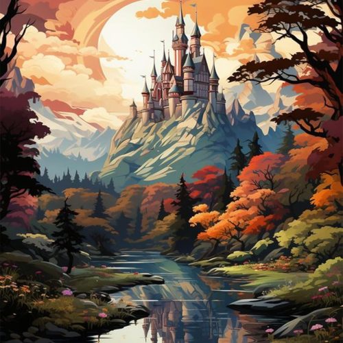 Paint by Numbers Kits, DIY Paint by Numbers for Adult Beginners, Watercolor Castle Paint by Numbers Kits on Canvas for Home Wall Decor 12''x16''
