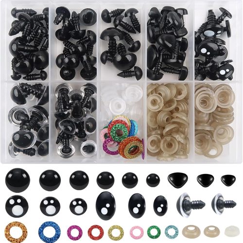 TOAOB 84pcs Safety Eyes and Noses with Washers 6mm to 14mm Glitter Safety Eyes Colorful Plastic Craft Crochet Eyes for Amigurumis DIY Puppet Bear Stuffed Animals Doll Making