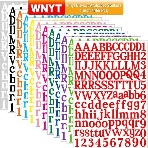 1455 Pieces12 Sheets Letter Stickers Self-Adhesive Vinyl Letter Alphabet Number Stickers Decals for Signs, Door, Car, Busine, Address Number (Color)
