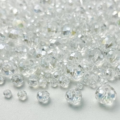 600pcs Crystal Glass Beads 3mm 4mm 6mm 8mm 10mm Rondelle Faceted Crystal Beads Spacer Beads for Necklace Bracelet Earrings DIY Jewelry Crafts Making Supplies(Clear AB)