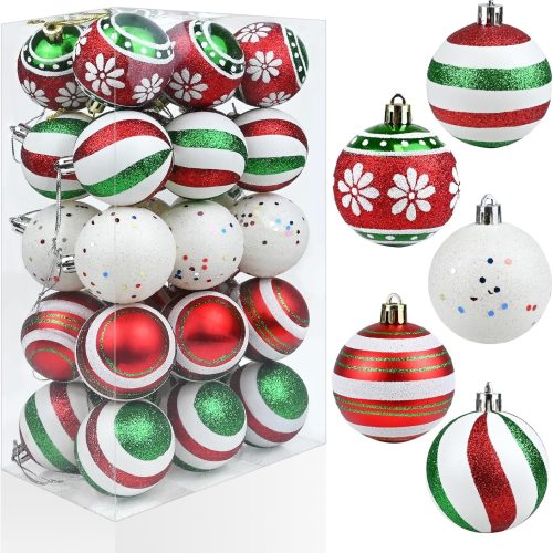 30ct Christmas Balls Ornaments - 2.36’’ Red Green White Christmas Ball Ornaments, Shatterproof Xmas Ball Ornament, Hanging Balls Ornament for Xmas Trees Holiday Party