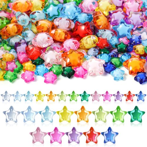 Batiyeer 500 Pcs Acrylic Star Shaped Beads 12mm 20mm Patriotic 4th of July Transparent Star Shape Beads Bulk for Bracelet, Jewelry Making, DIY Craft, Necklace, Earring (Multicolor)