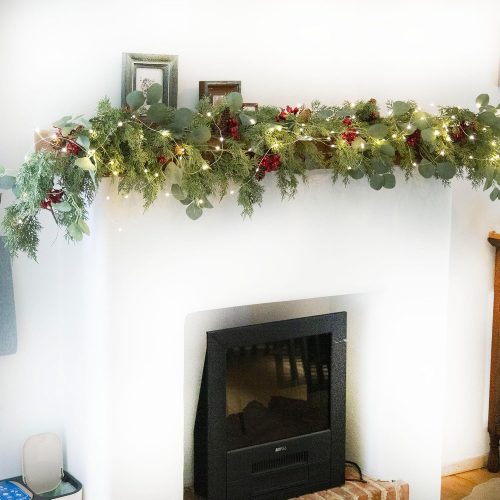 6FT Christmas 144 Branch Tips Cedar Garland with LED String Lights, Anna's Whimsy Seasonal Artificial Pine Cypress Garland, Holiday Indoor Outdoor Christmas Decor