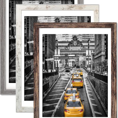 12x16 Frames Set of 3 Display Pictures 11x14 with Mat or 12x16 Diamond Paintings Without Mats Farmhouse Distressed Picture Frames Wall Art for Living Room Wall Mounting Decor - Multicolour