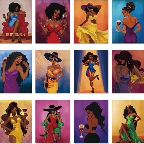 Ctosree 12 Pcs Pre Drawn Canvas for Painting for Adults Sip and Paint Party Kit Pre Printed Canvas Bulk for DIY Art Party Favors Adult's Date Night(Stylish Lady,8 x 10 Inch)