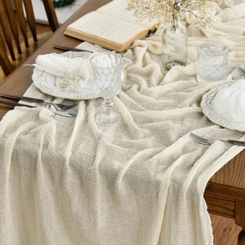 Artoid Mode Boho Cheesecloth Gauze Forest Green Wedding Table Runner, 160 Inch Seasonal Fabric Kitchen Dining Holiday Table Decor for Home Party Indoor