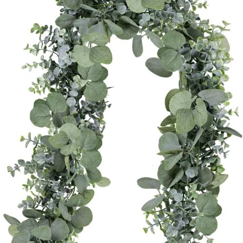 1 Winlyn 5.9' Long Faux Silver Dollar Eucalyptus Leaves Greenery Artificial Garland in Grey Green for Wedding Arch Swag Backdrop Doorways Table Runner Indoor Outdoor