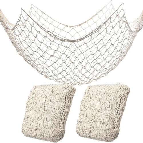1 2 Pack Fish Net Decorations for Party, Natural Cotton Hawaiian Party Fishing Net Decorative, Nautical Themed Cotton Fishnet Under The Sea Pirate Ocean BeachHalloween Decor