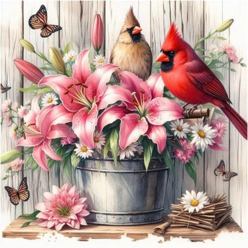 1 Stalente Diamond Painting Kits for Adults Cardinal and Flower, 5D DIY Diamond Art Kits for Beginners Round Full Drill Diamond Painting for Home Wall Decoration Gift 12×12inch, Bird