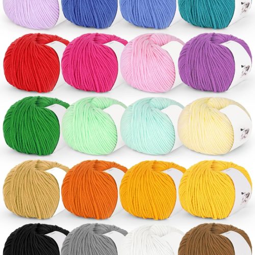 1 Katech 20 Skeins Cotton Yarn for Crocheting-55% Cotton 45% Acrylic-4 Medium (Worsted)-Super Soft Milk Cotton Yarn-Great Crochet and Knitting Starter Kit for Colorful Craft