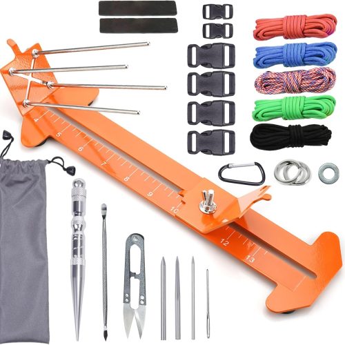 Paracord Jig Tools Bracelet Making Kit Paracord Jig Weaving Tools Accessories Loom DIY Craft Maker with 5 Cords and 6 Buckles with Marlin Spike Kit (Orange)