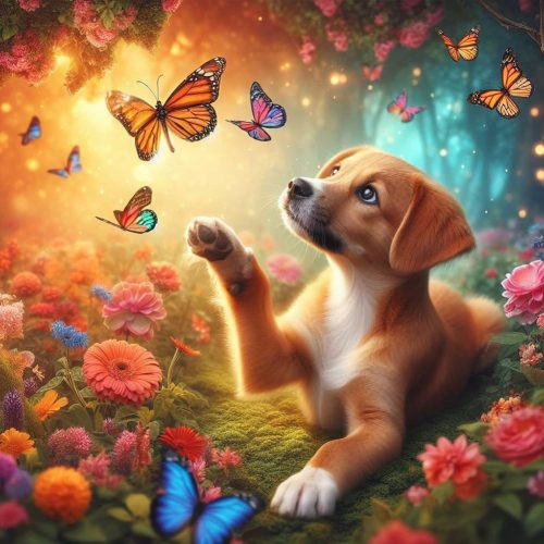 1 WSLWXSHM Diamond Painting Kits for Adults Dog, Butterfly Round Full Drill Diamond Art Kits, 5D DIY Paint with Diamonds Crafts for Home Wall Decoration Gifts 12×12Inch, Animal