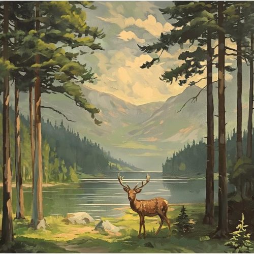 Paint by Numbers for Adults Beginner, Elk in Forest Acrylic Easy Paint by Numbers Kits Natural Landscape Craft Kits for Adults Suitable for Home Wall Decoration Flameless 16x20 Inch