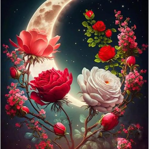 1 bleihum Moon Diamond Painting Kits for Adults-Flower Diamond Art for Adult,Rose Gem Painting Crafts Home Wall Decor,DIY 5D Gem Art Tree Perfect for Relaxation(12x16 Inch)