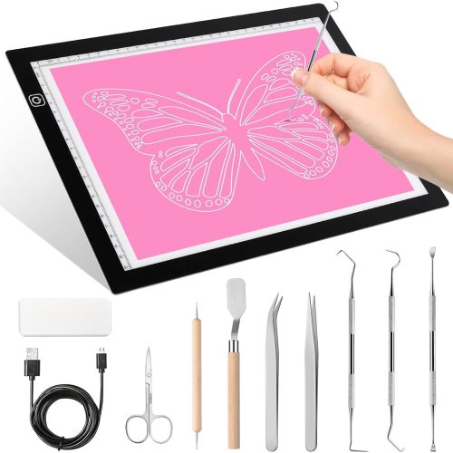 1 Dorhui A4 Light Pad for Weeding Vinyl, LED Copy Board Light Tracing Box Ultra-Thin Adjustable USB Power for Vinyl Weeding Tools, Silhouettes, Cameos, HTV