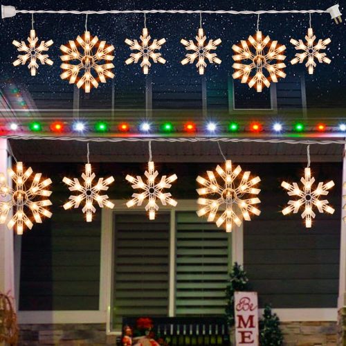 1 Dazzle Bright Christmas Snowflake Lights Outdoor,100 Count 8.5FT Connectable Waterproof Christmas Icicle Lights with 6 Drops Plug in for Indoor Xmas Yard Home Decorations (Warm White)