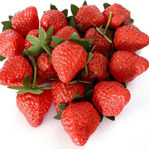 1 Aliotech 18PCS Plastic Artificial Red Strawberries Fake Lifelike Simulation Realistic Strawberry Artificial Fruits Decoration Photography Prop for Home Kitchen Decoration