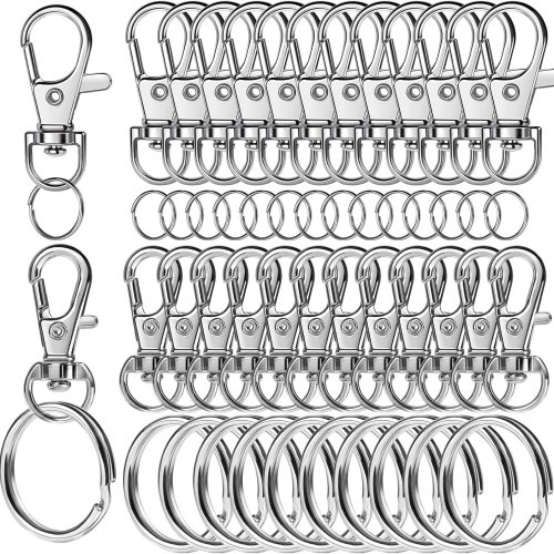1 LEOBRO 60 PCS Swivel Snap Hooks and Key Rings, Keychain Clips and Key Chain Rings, Keychain Making Kit, for Key Chains, Jewelry Making, Crafts, Silver