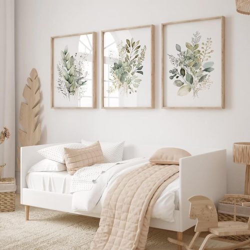 1 Watercolor Botanical Wall Art Set of 3 Boho Floral Canvas Wall Decor Prints Sage Green Wildflower Wall Art Modern Flower Pictures Botanical Painting for Bedroom Bathroom 16x24 Inch Unframed