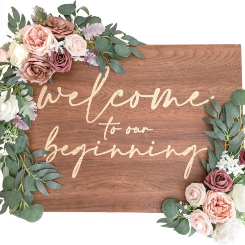 Artificial Flower Swag for Wedding Welcome Sign Floral Decoration for Wedding Ceremony Wedding Reception Entry Decoration Set of 2, Elegant Dusty Rose