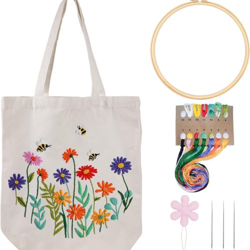 Maelys Canvas Tote Bag Embroidery Kit for Beginners,Cross Stitch Kits for Adults,Arts Crafts Needlepoint Women Shopping Reusable Grocery Bags