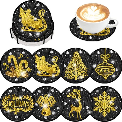 1 8 Pieces 3D Candy Diamond Coasters Kits with Holder DIY 3D Candy Diamond Art Coaster Coaster for Adults Diamond Kits Supplies for Holiday Christmas Gift