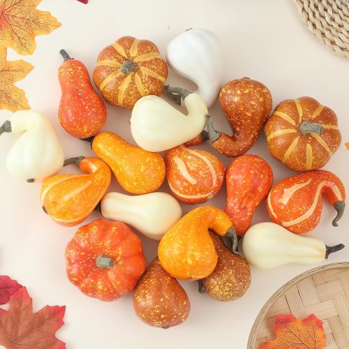 1 18PCS Fall Pumpkins Decor Set,Artificial Foam Mini Pumpkins, Mixed Color Fall Decorations for Halloween Thanksgiving Harvest Table Centerpieces, Foam Pumpkin Decor for Home Decor