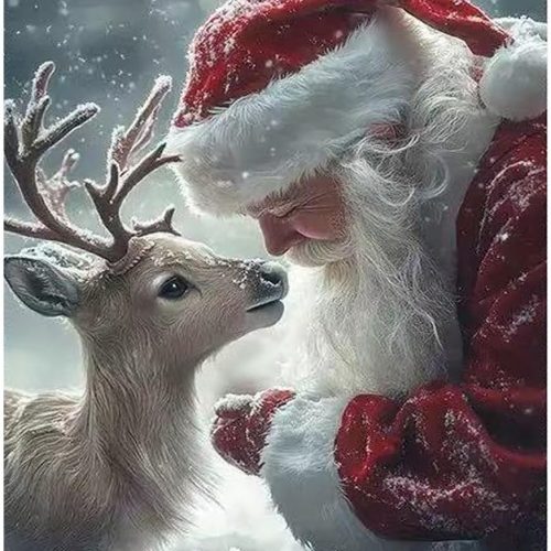 1 5D Christmas Diamond Art Kits for Adults, Santa Claus and his Little Deer Diamond Painting Kits,DIY Round Full Drill Diamond Dots Gem Art Painting for Home Wall Decor 12 X 16 Inch