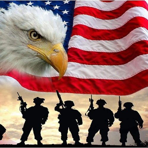 1 Maripabon 5D Painting by Numbers Kits National Flag Eagle Military Full Diamond DIY Round Diamond Art Kits Patriotic Pictures Art for Home Wall Decor,15.7x11.8 inch