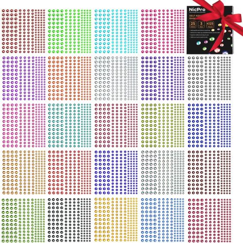 1 Rhinestone Stickers 4125 PCS, Nicpro Self Adhesive Gems Stick on Face Body Hair Makeup Festival, Bling Jewels in 3 Size 25 Colors,25 Embellishments Sheet for Decorations Crafts Nail Card