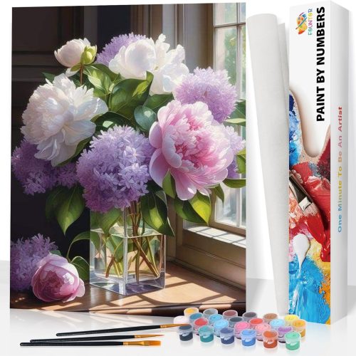 1 Fountor 2 Pack Paint by Numbers Kit for Adults Beginner, Easy Flowers Acrylic Paint by Number Kits on Colored Canvas, DIY Watercolor Oil Number Painting Kits for Home Decor with Gift Box 12x16 inch
