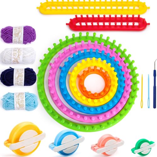 18PCS Knitting Loom Kit for Beginners, Round & Rectangle Looms Pom Pom Maker with Yarn for Hat, Scarf, Blanket, Christmas Craft Gifts for Adults & Kids