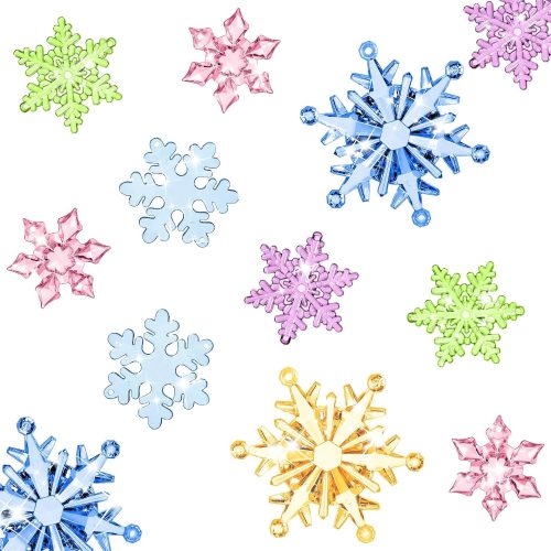 1 Dilunave 40 Pieces Pastel Christmas Snowflake Ornaments Acrylic Christmas Tree Decorations Crystal Snowflakes Translucent Winter Hanging Ornaments for Xmas Tree DIY Crafts