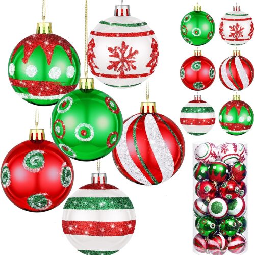 1 Hungdao 30 Pcs 2.36 Inches Shatterproof Christmas Tree Ball Ornaments Set, Plastic Red Green White Elf Glittering Xmas Hanging Bulbs Pendants for Christmas Tree Decoration Holiday Party Home Decor