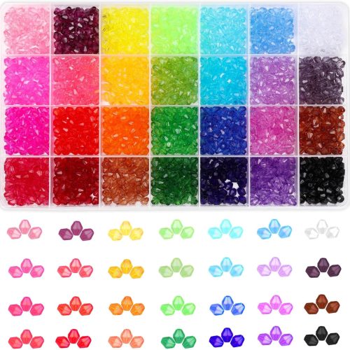 1 PAXCOO 1960Pcs Crystal Beads for Jewelry Making, Assorted 28 Colors, Bicone Acrylic Glass Beads, 6 mm