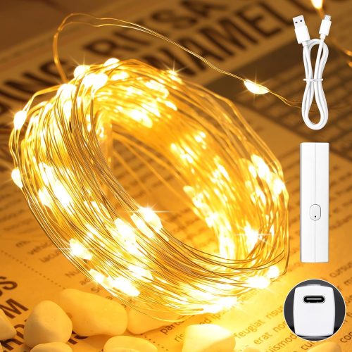 1 Fairy Lights Battery Operated Rechargeable, 33FT 100 LED Twinkle Lights Battery Operated with Timer, Led String Lights Indoor for Christmas Decorations, Bedroom, Tree, Wedding,Table Decor (Warm White)