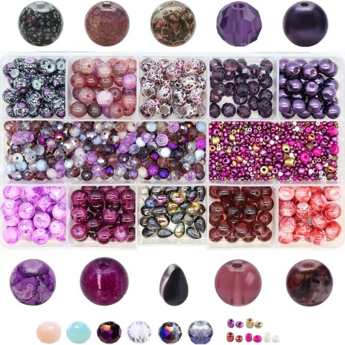 1 Crystal Glass Bead Kit - 1000pcs Assorted Beads for Jewelry Making, Including 10 Different 8mm Glass Beads, 200pcs 6mm Bicone Crystal Beads for DIY Crafts and Gifts