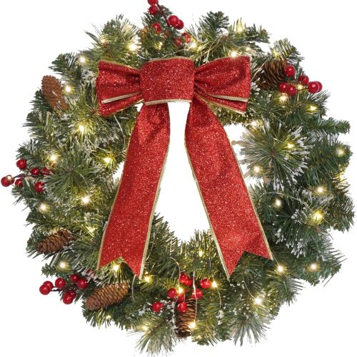 1 DiliComing 16-Inch Pre-Lit Winter Wreath - Large Christmas Door Wreath, Front Door & Window Decorations