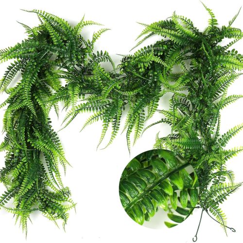 2pcs Artificial Hanging Boston Ferns Garland Fake Hanging Plant 6 FT Greenery Leaves Ivy Garland Faux Ferns Fake Vines for Outdoor Indoor Home Garden Decoration Party Table Wall Decoration