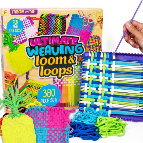 1 Made By Me Ultimate Weaving Loom, Includes 378 Craft Loops & 1 Weaving Loom with Tool, Makes 25 Projects, 9 Rainbow Colors of Weaving Loops, Hook & Loop Potholder Kit, DIY Weaving Kit