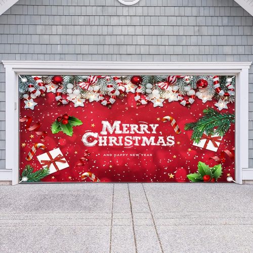 1 Lordearon Christmas Garage Door Banner Decoration Large Christmas Garage Cover for Indoor Outdoor Holiday Party Supplies, Red Ornaments Backdrop Sign 6X13 FT