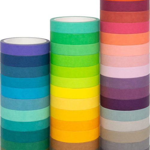 1 40 Rolls Washi Tape Set, Decorative Masking DIY Plain Washi Tapes for Children and Gifts Warpping (MIX)
