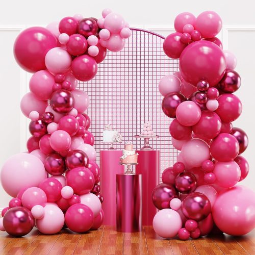 1 YMSZ Pink Balloon Garland Arch Kit, Hot Pink Balloons Metallic Balloon for Birthday,Princess, Wedding, Baby Shower, Valentine's Day Party Decorations