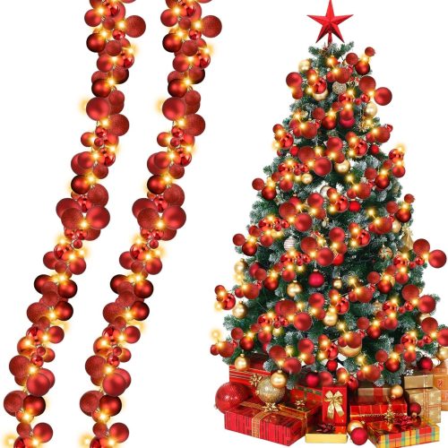 1 Jenaai 6 Ft Christmas Bulb Ball Garland with LED Lights Christmas Lighted Bulb Garland Ornament Xmas Tree Balls Decor Hanging Balls Decoration for Tree Fireplace (Red)