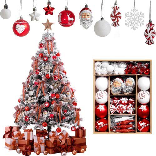 1 Christmas Tree Ornament Balls Set 70-Pack Colorful Shatterproof – Assorted Xmas Decorations with Hanging Loops for Holiday Tree, Home, Party Wedding, Includes Santa, Snowflakes, Candy Canes & More
