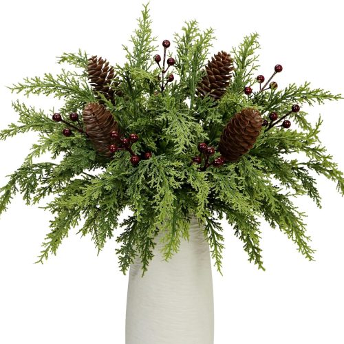 1 40 Pcs Artificial Pine Branches Pinecone Holly Berry Set, 12.5 Inch Christmas Greenery Picks Foliage Sprigs Fake Cedar Stems for Xmas Vase Filler DIY Crafts Garland Wreath Home Decor (40, Red Berry)