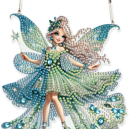 1 AiYuanzsh Green Butterfly Fairy Diamond Art Painting Hanging Pendant Kit Special Shaped Diamond Dots Art Acrylic Ornaments Diamond Art Painting Pendant for Adult Home Wall Window Decor Gift