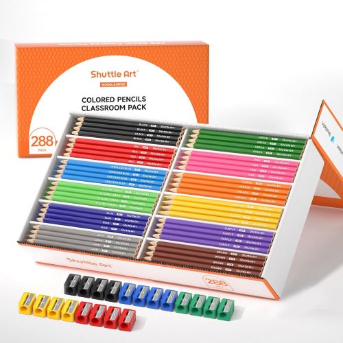 1 Shuttle Art 288 PCS Colored Pencils Bulk, 12 Assorted Colors, Pre-sharpened Colored Pencils for Kids with Sharpeners, Bulk Pack School Supplies for Teachers & Students