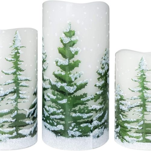 1 Wondise Flickering Flameless Pillar Candles with Timer, Battery Operated Real Wax Warm Light Christmas Tree Pine Tree Decal Candle for Home Decoration Christmas Gifts, Set of 3(D3 x H4/5/6 Inch)