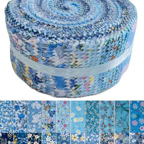 1 Jelly Roll Fabric - 20 Assorted Floral Prints, 100% Cotton Quilting Fabric, 40 Pre-Cut Strips (2.5 x 44 Inch) for Quilting, Sewing, and DIY Projects-Blue Ocean